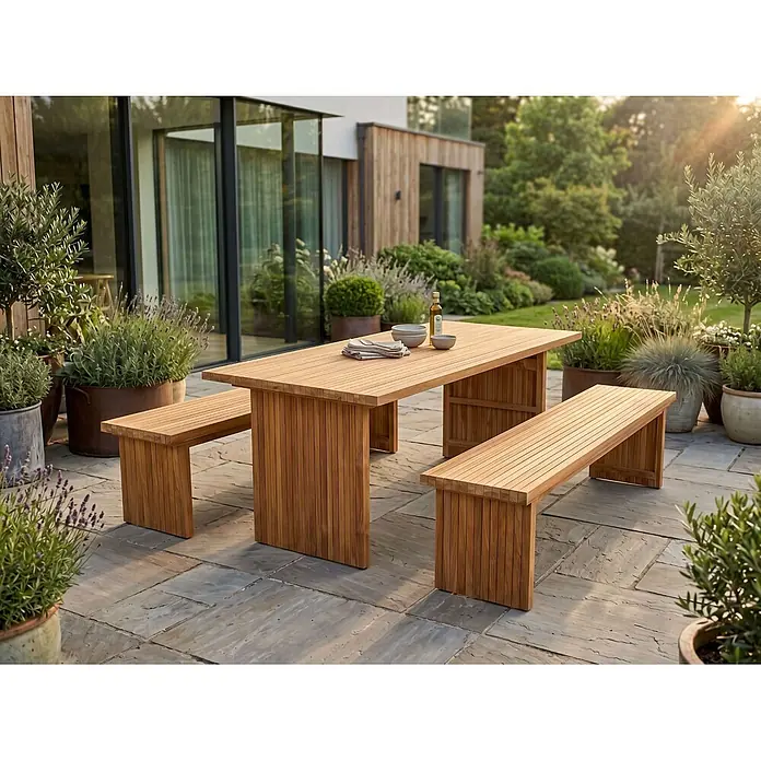 Bene Living Gartenbank Ashford - B x T x H: 180 x 40 x 45 cm, Teakholz, Natur