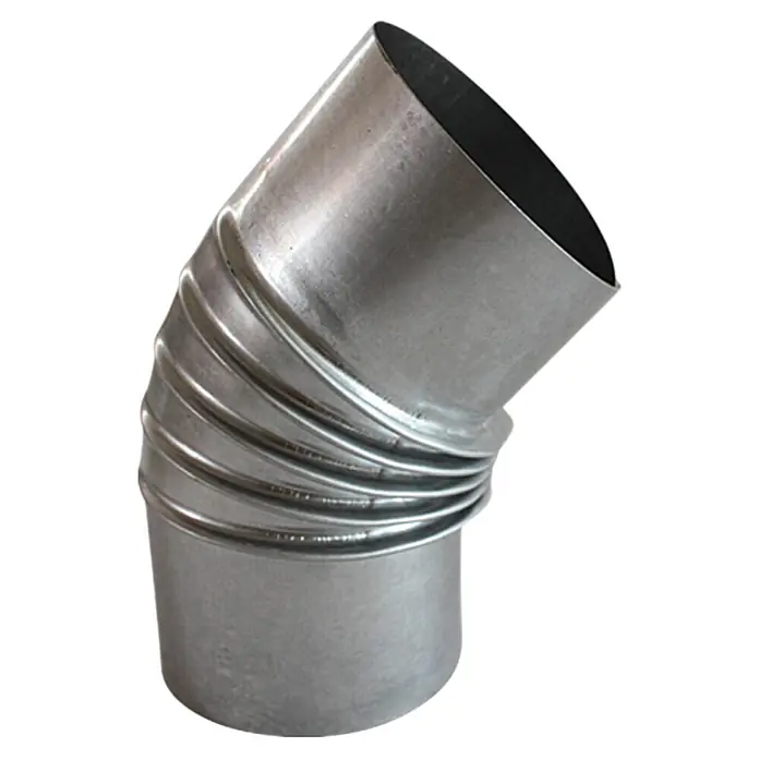 Bertrams Ofenrohrbogen - Durchmesser: 120 mm, Bogenwinkel: 45 °, Feueraluminiert, Silbergrau - Metallrohrbogen für Lüftungsanlagen. Der Rohrbogen besteht aus verzinktem Stahl und ist 45 Grad gebogen.