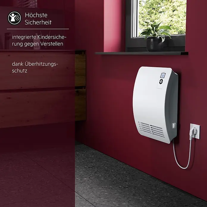 AEG Heizlüfter Bad VH Comfort Wandmontage - 2.000 W, Alpinweiß, IP24 - Weißer, wandmontierter AEG Elektroheizer mit Kindersicherung und Überhitzungsschutz.