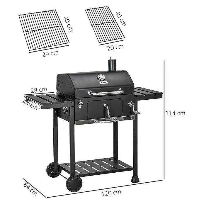 Outsunny Holzkohlegrill - Grillfläche (B x T): 40 x 29 cm, Durchmesser Grillfläche: 49 cm, Schwarz