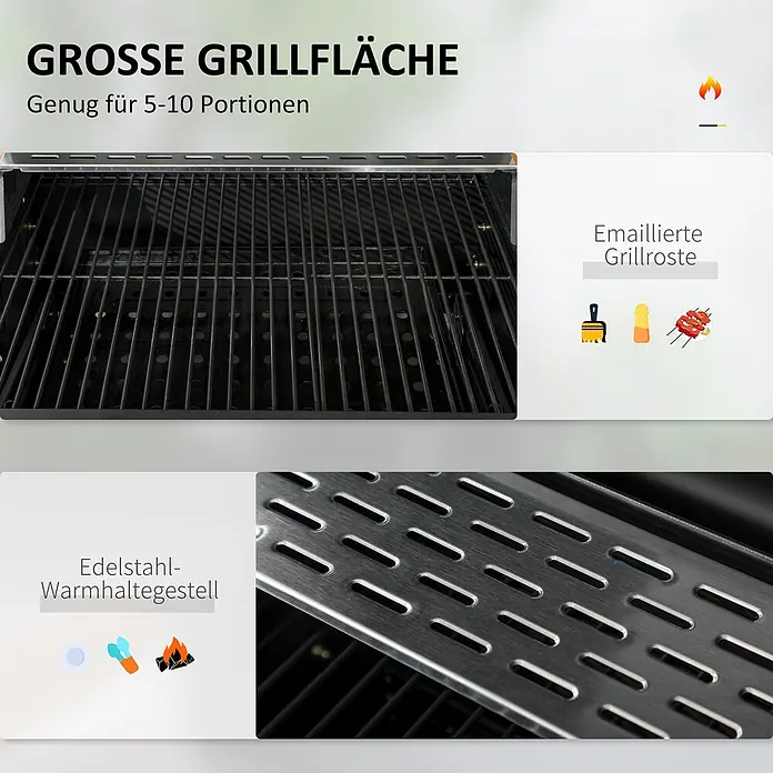 Outsunny Holzkohlegrill - Grillfläche (B x T): 40 x 29 cm, Durchmesser Grillfläche: 49 cm, Schwarz