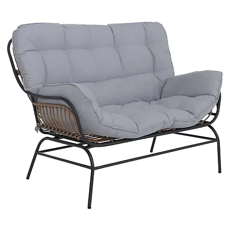 2er Gartensofa | Sofa Gartenbank Couch 2-Sitzer | Stoff 220g/m2 Poly-Rattan Metall | Dunkelgrau | Polster Hellgrau