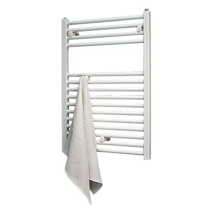 Admiral Radiador toallero Berlin - An x Al: 500 x 730 mm, 326 W, Potencia calorífica a una temperatura de 75 °C (D: 50): 326 W - Toalla colgada sobre un toallero blanco con calefacción. El moderno calentador es un complemento práctico para cualquier baño.