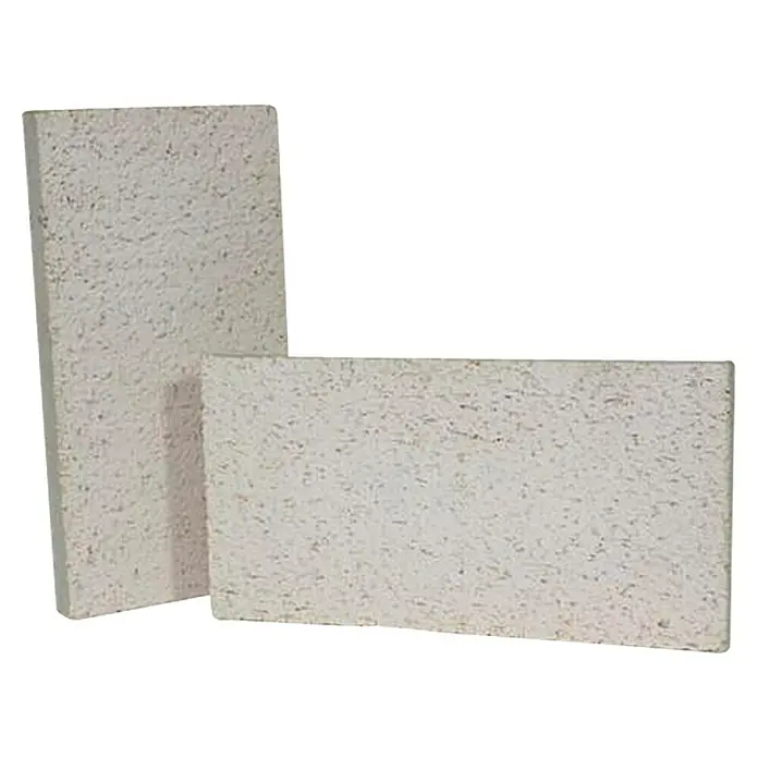 Schamottsteinplatte - 25 x 12,4 x 2 cm - Zwei helle, rechteckige Vermiculitplatten, die für den Einsatz in Öfen und Kaminen geeignet sind.