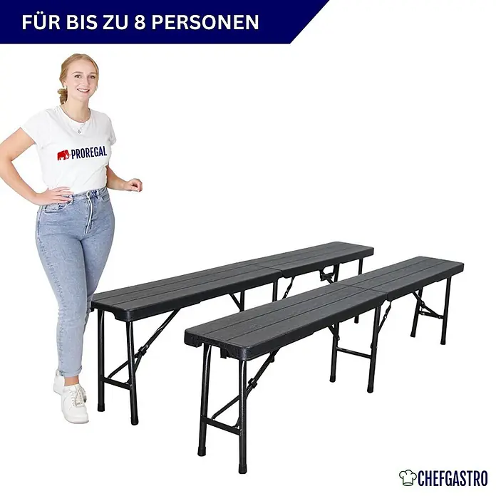 Chefgastro Bierbank Bierbank 2er Set aus Kunststoff mit Tragegriff, für 8 Personen - B x T x H: 180 x 25 x 43 cm