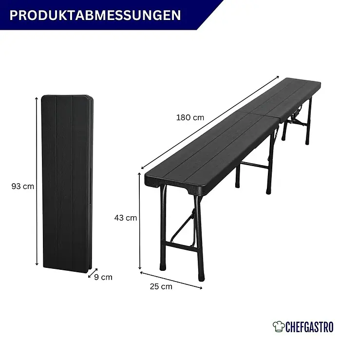 Chefgastro Bierbank Bierbank 2er Set aus Kunststoff mit Tragegriff, für 8 Personen - B x T x H: 180 x 25 x 43 cm