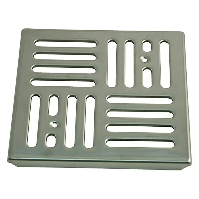 Abdeckrost Für Kellerablauf - 15 x 15 cm, Edelstahl - Quadratische Bodenablaufabdeckung aus Edelstahl mit Schlitzdesign, robust und langlebig für den Einsatz in Badezimmern und Duschen.
