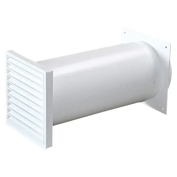 Air-Circle Teleskop-Mauerkasten - Durchmesser Anschlussstutzen: 125 mm, Verstellbereich: 27 cm - 48 cm, Max. Luftleistung: 600 m³/h - Weißer Tellerventil-Mauerkasten mit Lamellenfront für Lüftungsanlagen, zur einfachen Montage.