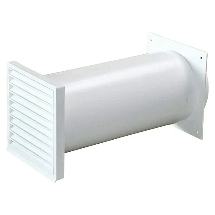 Air-Circle Teleskop-Mauerkasten - Durchmesser Anschlussstutzen: 125 mm, Verstellbereich: 27 cm - 48 cm, Max. Luftleistung: 600 m³/h - Weißer Tellerventil-Mauerkasten mit Lamellenfront für Lüftungsanlagen, zur einfachen Montage.
