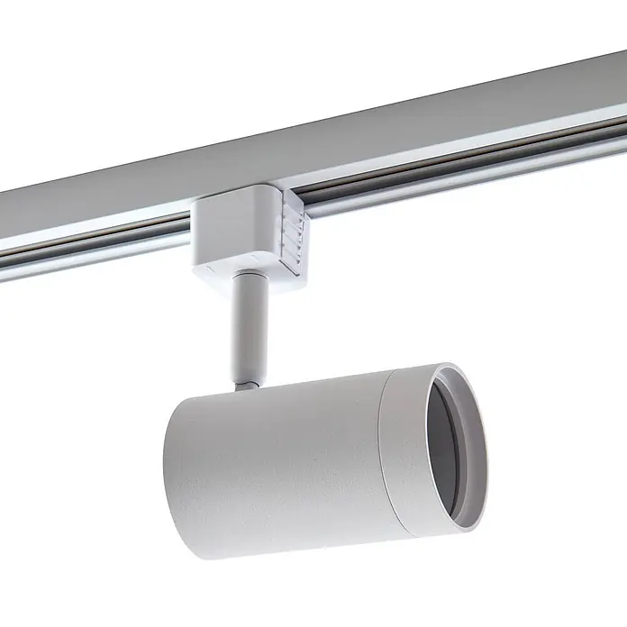Prios LED-Spannseilsystem Jorell - weiß / opal, weiß / opal - Weißer zylindrischer Stromschienenstrahler an einer silbernen Schiene.