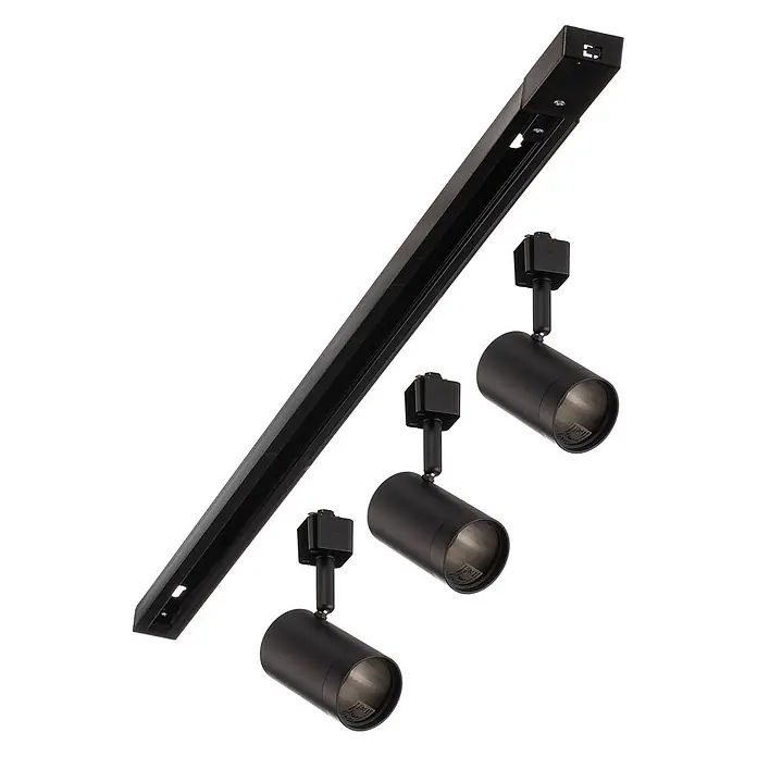 Prios LED-Spannseilsystem Jorell - schwarz, schwarz - Schwarzes Stromschienensystem mit drei verstellbaren Strahlern.