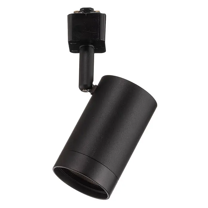 Prios LED-Spannseilsystem Jorell - schwarz, schwarz - Schwarzer zylindrischer Stromschienenstrahler für Deckenmontage, mit verstellbarem Kopf für gerichtetes Licht.