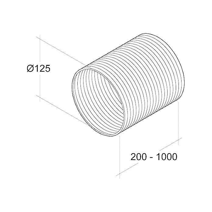 Air-Circle FlexrohrAluminium, Ø x L: 125 mm x 1 m, Max. Luftleistung: 600 m³/h Left Side View