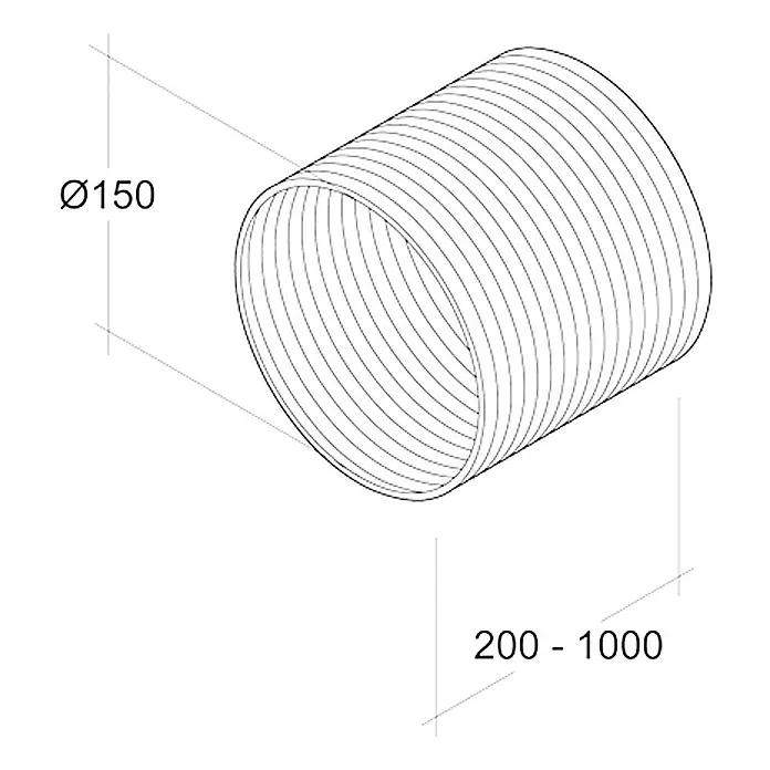 Air-Circle Flexrohr - Aluminium, Ø x L: 150 mm x 1 m, Max. Luftleistung: 600 m³/h - Abbildung eines flexiblen Rohres mit den Maßen Ø150 und einer Länge von 200-1000.