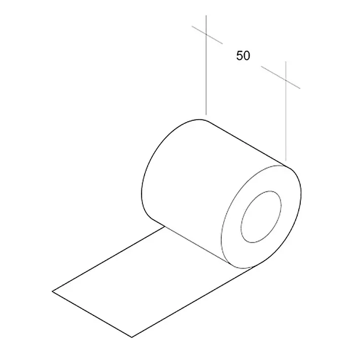 Air-Circle Klebeband - 10 m x 50 mm, Weiß - Isometrische Darstellung einer Rolle Klebeband mit einer Höhenangabe von 50.