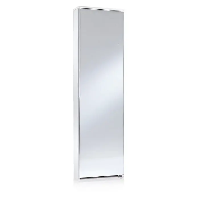 Kiamami Valentina Schuhschrank - L x B x H: 500 x 195 x 1.780 cm, Weiß - Hoher, weißer Spiegelschrank mit minimalistischem Design.