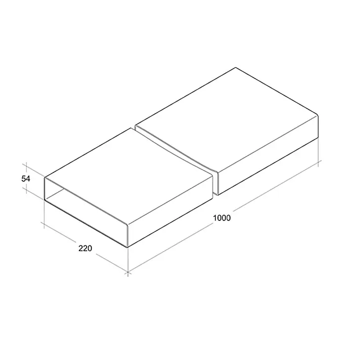 Air-Circle Flachkanal - 100 x 22 x 5,4 cm - Produktansicht eines rechteckigen Kanals mit den Maßen 220x54x1000 mm, ideal für diverse Bau- und Installationsprojekte.