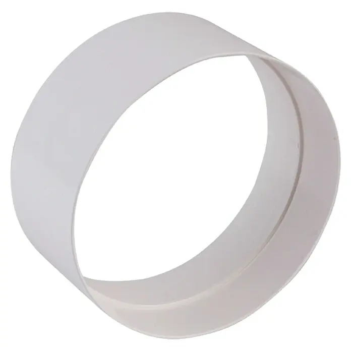 Air-Circle Rundrohr-Außenverbinder - Durchmesser: 100 mm, Weiß - Weiße, ringförmige Kanalverbindung aus Kunststoff für Lüftungssysteme, ideal für die Verbindung von Rohren und Kanälen.