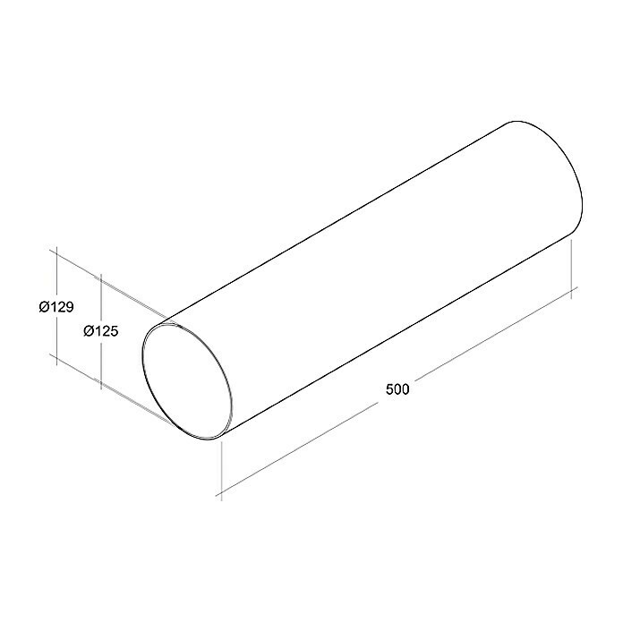 Air-Circle PVC-RundrohrØ x L: 125 mm x 0,5 m, Max. Luftleistung: 600 m³/h Left Side View