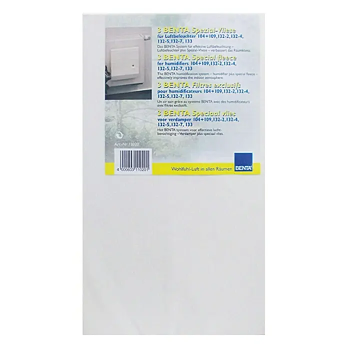 Hydratorvlies - Einsatzbereich: Luftbefeuchter, Geeignet für: Luftbefeuchter Nr. 10118, 3 Stk. - Produktverpackung BENTA Spezial-Vlies für Luftbefeuchter, verbessert die Raumluft.