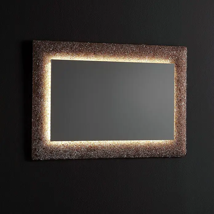 Kiamami Valentina Lichtspiegel - 0,02 x 620 cm, Farblos - Rechteckiger Spiegel mit beleuchtetem, strukturiertem Rahmen aus Bronzeglas.