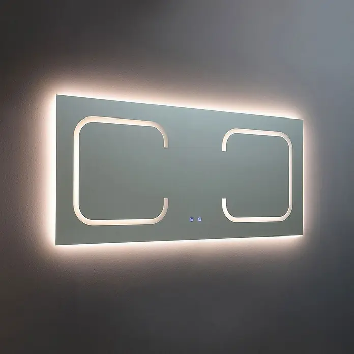 Kiamami Valentina Lichtspiegel - 0,02 x 800 cm, Farblos - Rechteckiger LED-Spiegel mit Hintergrundbeleuchtung, internem Leuchtdesign und zwei Berührungssteuerungen.