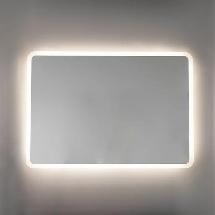 Kiamami Valentina Lichtspiegel - 0,02 x 700 cm, Farblos - Rechteckiger LED-Spiegel mit abgerundeten Ecken, der ein sanftes Hintergrundlicht abgibt.