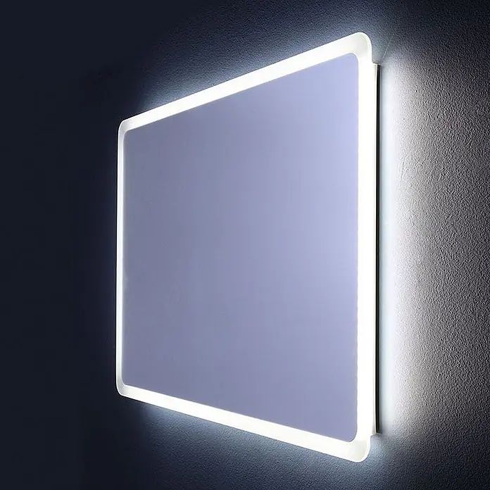 Kiamami Valentina Lichtspiegel - 30 x 600 cm, Farblos - Rechteckiger LED-Hintergrundbeleuchtungsspiegel mit abgerundeten Ecken, der die Wand hell beleuchtet.