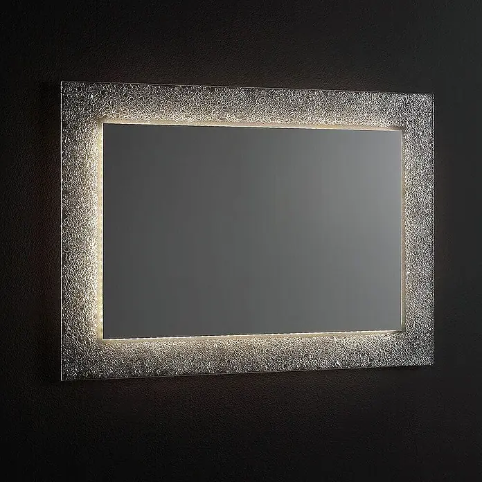 Kiamami Valentina Lichtspiegel - 30 x 700 cm, Transparent - Rechteckiger Spiegel mit beleuchtetem, strukturiertem Glasrahmen. Bietet funktionales Licht.