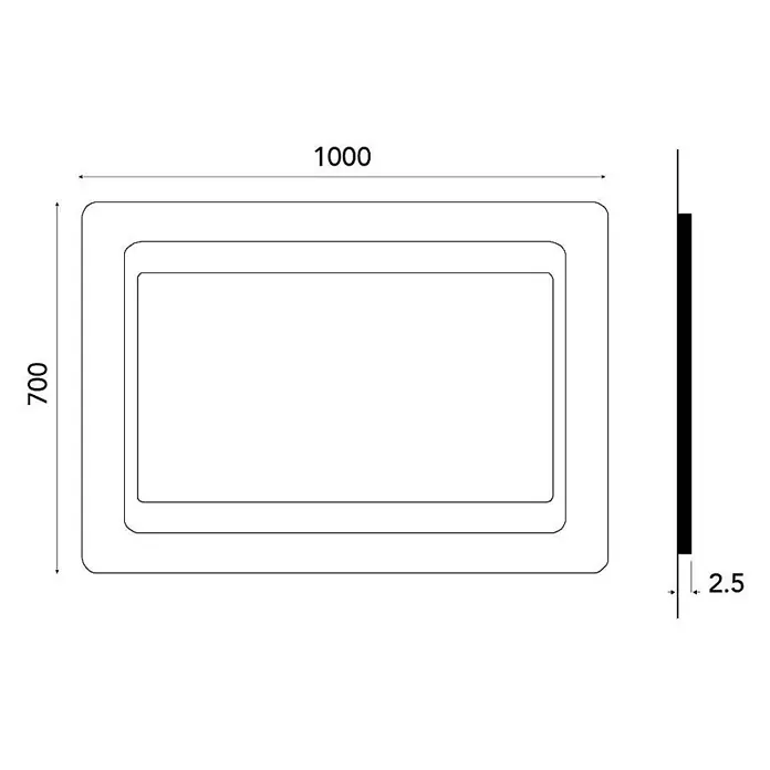 Kiamami Valentina Lichtspiegel - 25 x 700 cm, Farblos - Rechteckige Platte mit abgerundeten Ecken, 1000x700x2,5 mm. Mit subtiler Innenkante.