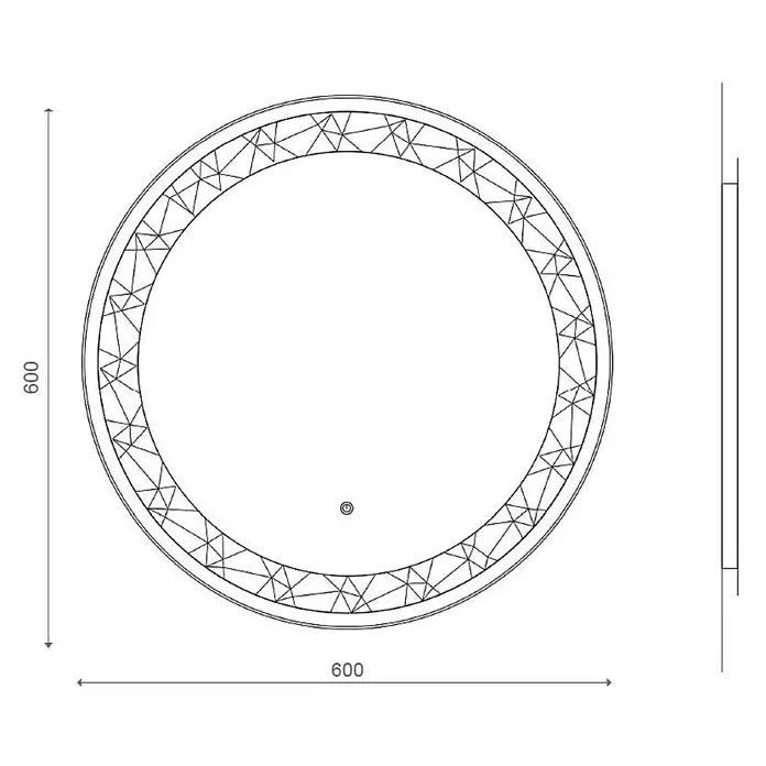 Kiamami Valentina Lichtspiegel - 0,02 x 600 cm, Farblos - Runder Spiegel mit filigranem geometrischem Randmuster und schlankem Profil, 600 mm Durchmesser.