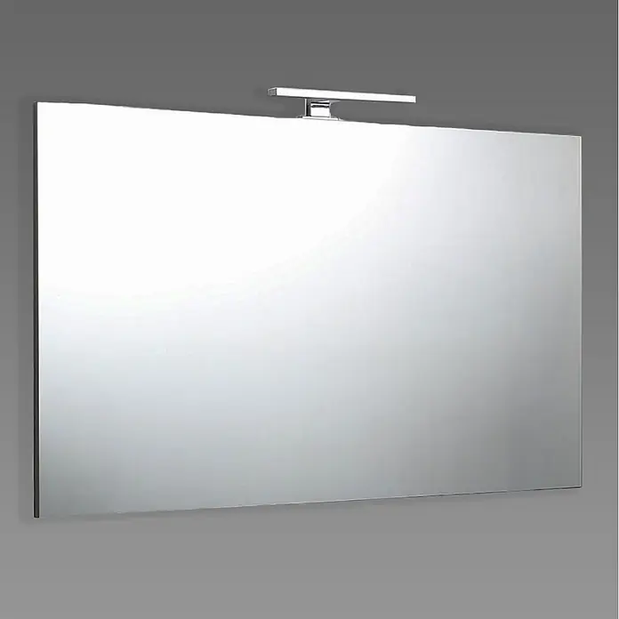 Kiamami Valentina Lichtspiegel - 20 x 600 cm, Farblos - Rechteckiger Badezimmerspiegel mit integrierter, chromfarbener LED-Leuchte oben.