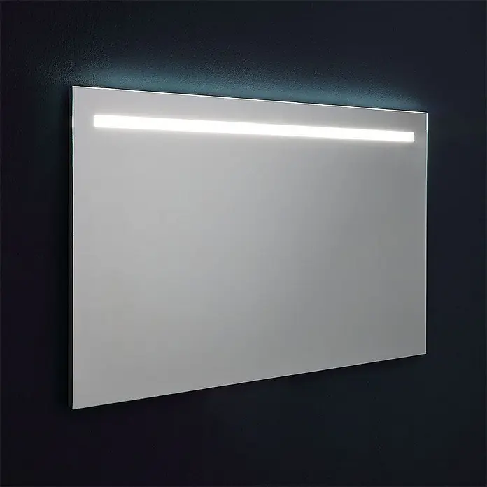 Kiamami Valentina Lichtspiegel - 25 x 700 cm, Farblos - Rechteckiger Spiegel mit integriertem LED-Lichtstreifen oben.