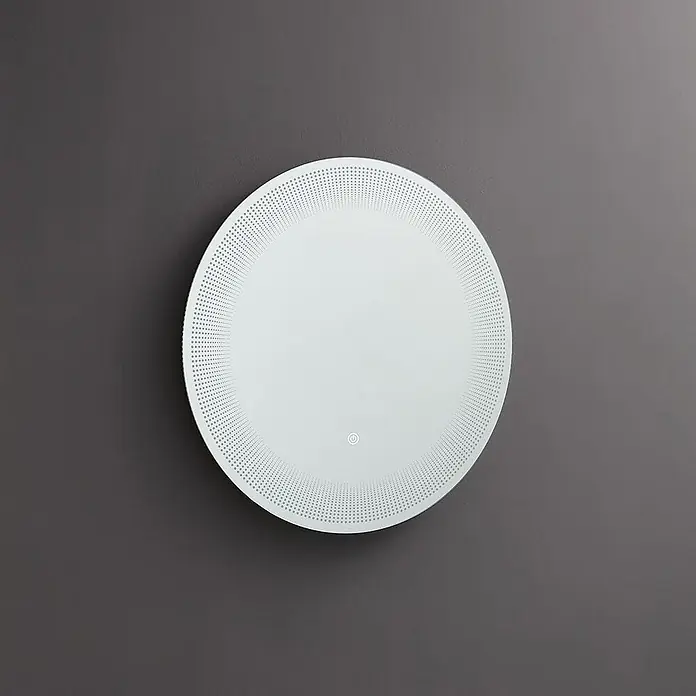 Kiamami Valentina Lichtspiegel - 0,02 x 600 cm, Farblos - Runder beleuchteter Spiegel mit gepunktetem Rand und Touch-Power-Taste.