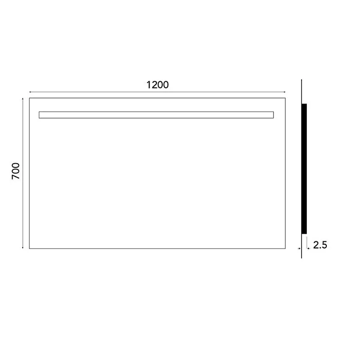 Kiamami Valentina Lichtspiegel - 25 x 700 cm, Farblos - Rechteckiger Spiegel mit integrierter horizontaler Lichtleiste, 1200x700 mm und 2,5 mm dick.