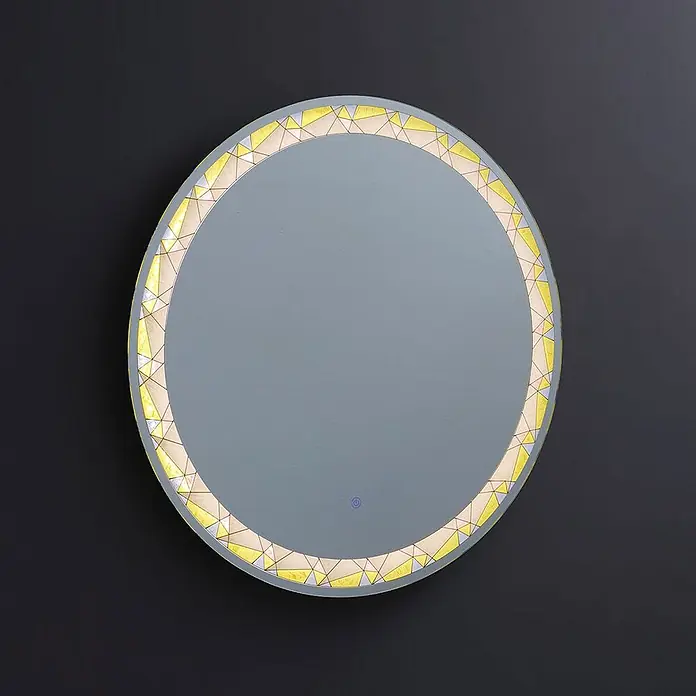 Kiamami Valentina Lichtspiegel - 0,02 x 800 cm, Farblos - Runder beleuchteter Spiegel mit geometrischem Muster auf dem Lichtrand und Berührungssensor.