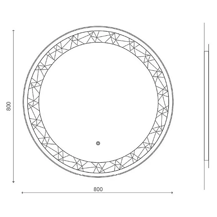 Kiamami Valentina Lichtspiegel - 0,02 x 800 cm, Farblos - Runder Spiegel, 800mm Durchmesser, mit geometrisch gemustertem Rand und schlankem Profil.