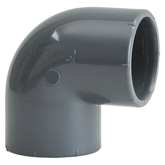 Setma PVC-Winkel - 90 °, Durchmesser Rohr: 32 mm - Graues PVC-Rohrknie mit 90-Grad-Winkel für Sanitär- und Entwässerungsanwendungen.