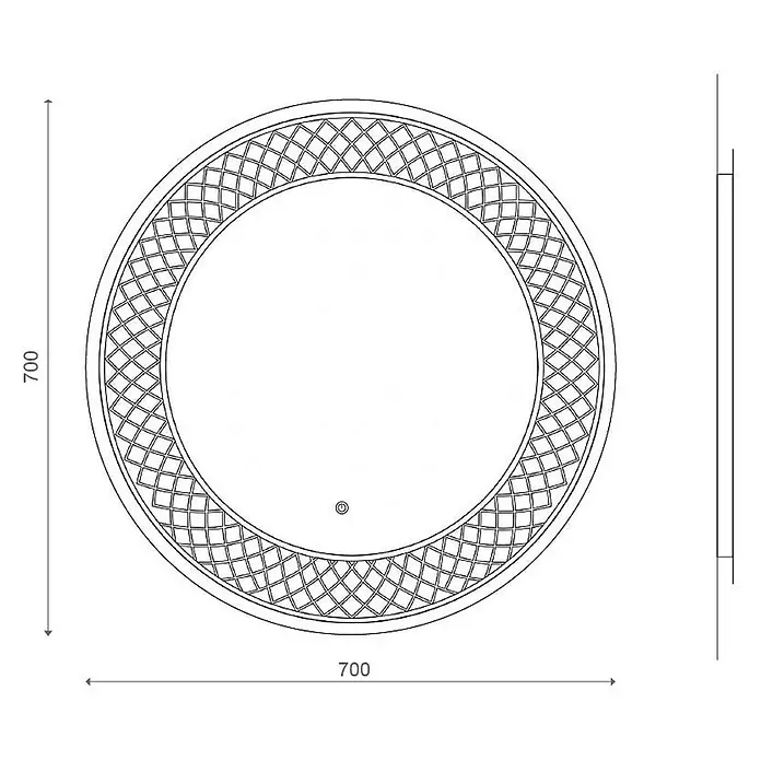 Kiamami Valentina Lichtspiegel - 0,02 x 700 cm, Farblos - Runder Spiegel mit dekorativem gemustertem Rahmen, schlankem Profil und Bedientaste.