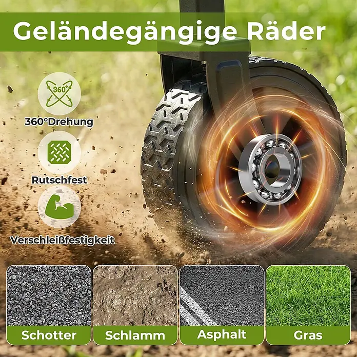 SONNENH Bollerwagen - L x B x H: 74 x 46 x 96,5 cm, Traglast: 100 kg, Stahl - Robustes Geländerad mit sichtbarem Kugellager, 360° drehbar, rutschfest und verschleißfest, ideal für vielfältige Untergründe.