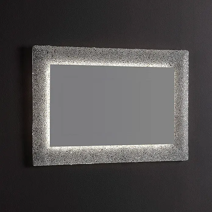Kiamami Valentina Lichtspiegel - 0,02 x 620 cm, Transparent - Rechteckiger Spiegel mit beleuchtetem, texturiertem Glasrahmen.