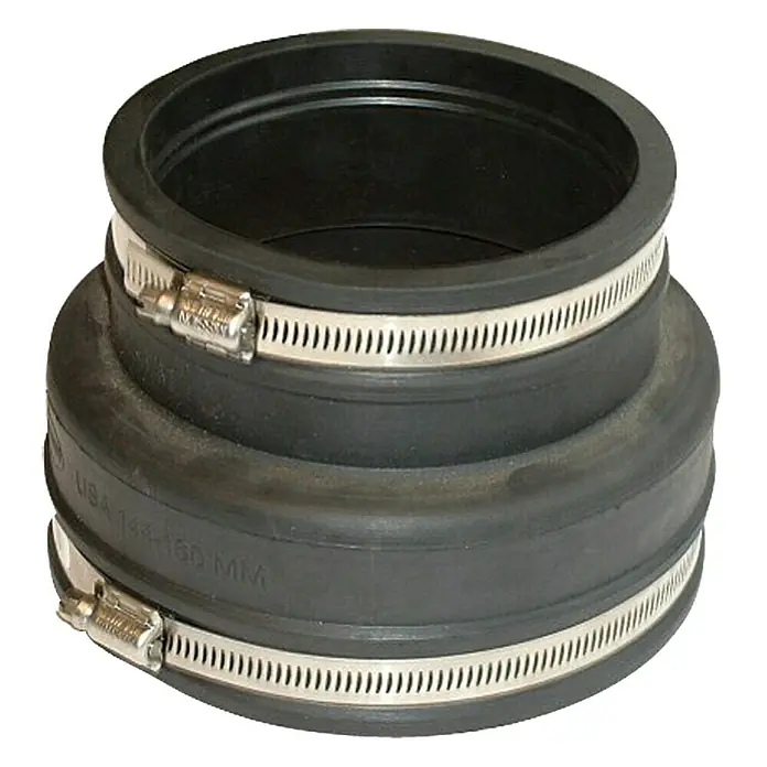 Rohrverbinder - Nennweite: 110 - 125 mm/144 - 160 mm - Schwarzer flexibler Rohrverbinder mit zwei Metallschellen zur sicheren Abdichtung von Rohren unterschiedlicher Durchmesser.