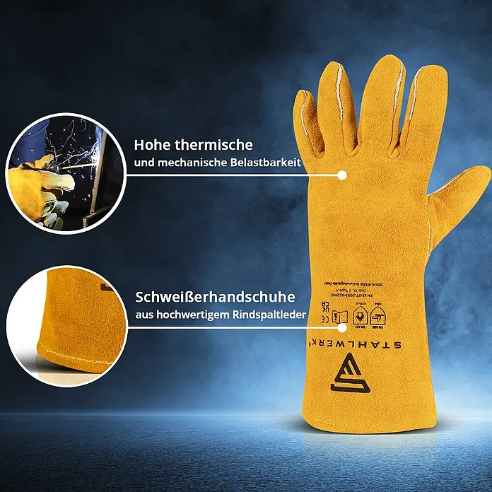 STAHLWERK Schweißerhandschuhe Schweißerhandschuhe 2er Set - Universal, Gelb, Sonstiges
