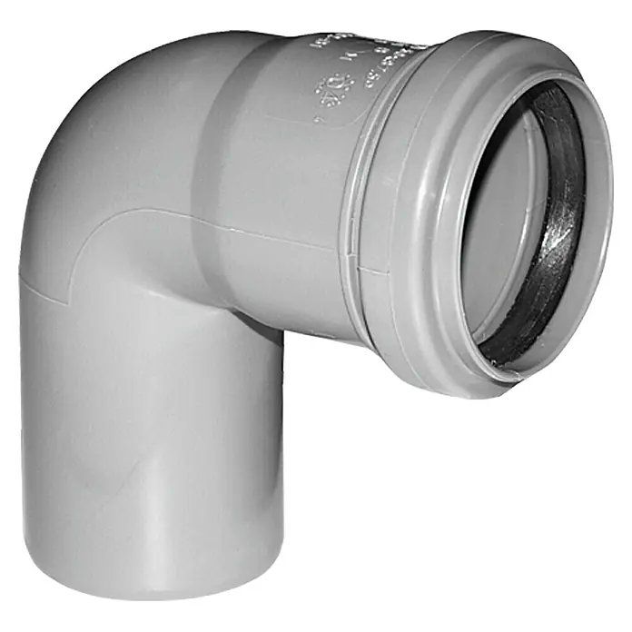 HT-Bogen - DN 110, 87 ° - Graue PVC-Rohrverschraubung im 90-Grad-Winkel mit Dichtung für Abwasseranwendungen.