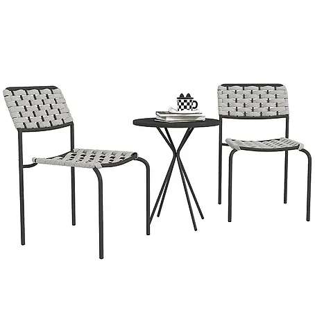 SONNENH Balkonmöbel-Set, 3-teilig, mit Stapelstühlen, Grau