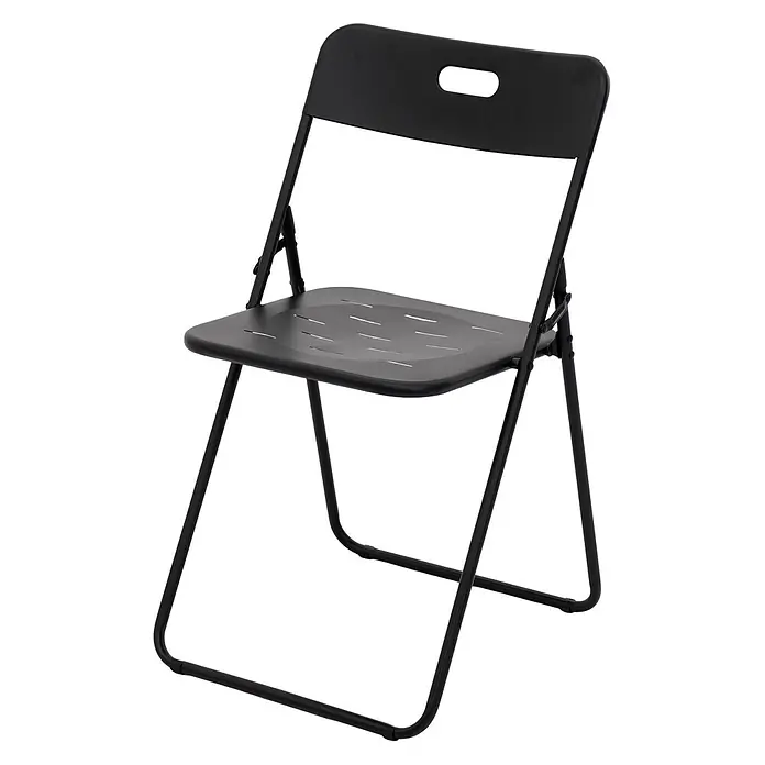 SONNENH Balkonmöbel-Set - 3 -tlg., Stahl, Klappbar, Schwarz - Schwarzer Klappstuhl mit Sitz und Rückenlehne aus Kunststoff, Metallgestell.