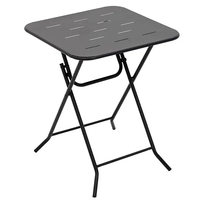 SONNENH Balkonmöbel-Set - 3 -tlg., Stahl, Klappbar, Schwarz - Schwarzer quadratischer Klapptisch aus Metall mit Lamellenplatte.