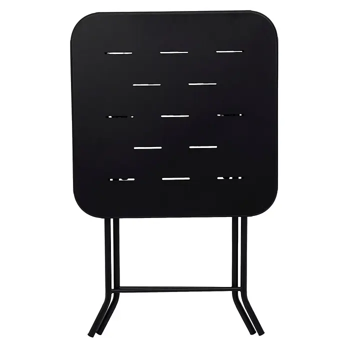 SONNENH Balkonmöbel-Set - 3 -tlg., Stahl, Klappbar, Schwarz - Schwarzer rechteckiger Metall-Gartentisch mit geschlitzter Platte und Klappbeinen.