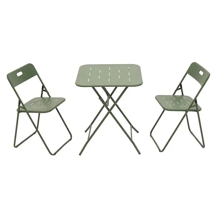 SONNENH Balkonmöbel-Set - 3 -tlg., Stahl, Klappbar, Grün - Klappbares grünes Bistro-Set aus Metall mit quadratischem Tisch und zwei Stühlen.