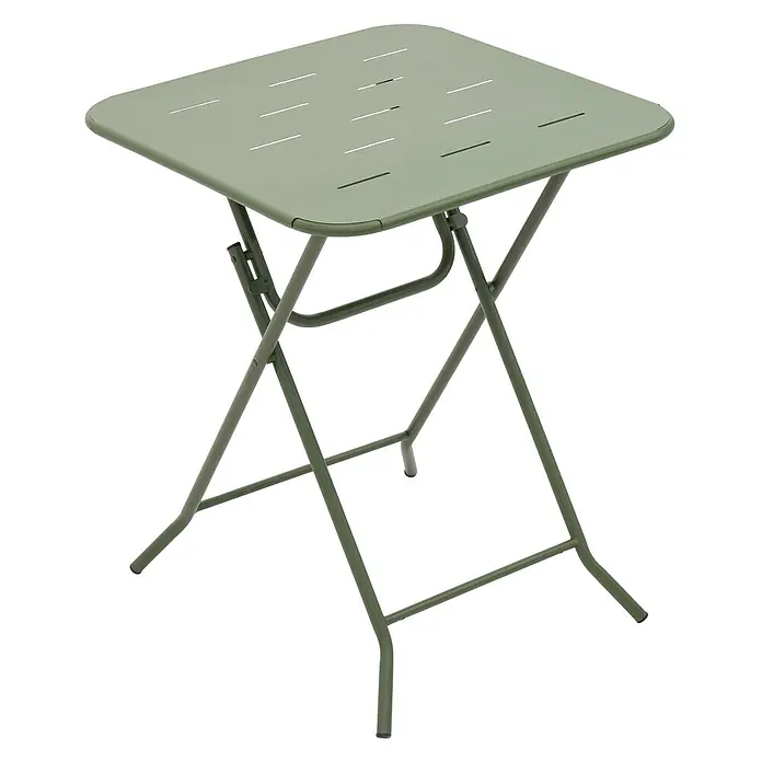 SONNENH Balkonmöbel-Set - 3 -tlg., Stahl, Klappbar, Grün - Olivgrüner Metall-Klapptisch mit geschlitzter Tischplatte.